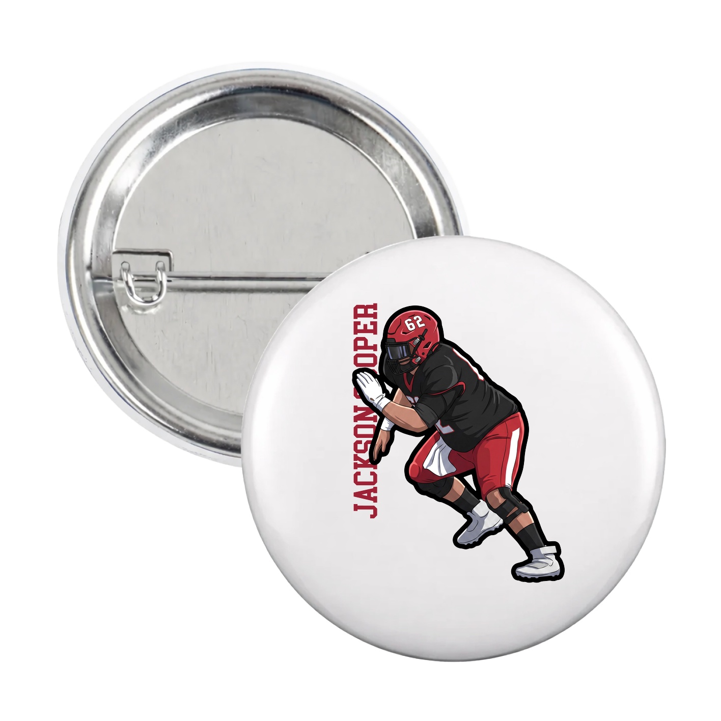 Game Day Button — Name Vertical in White