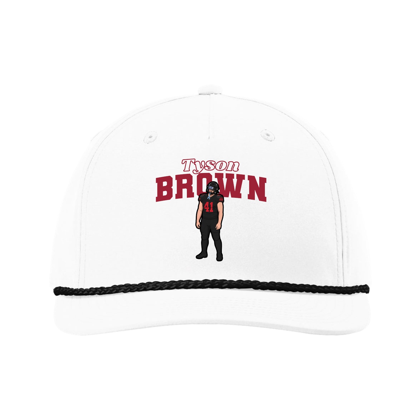 Five-Panel Classic Rope Cap — Name Arch in White