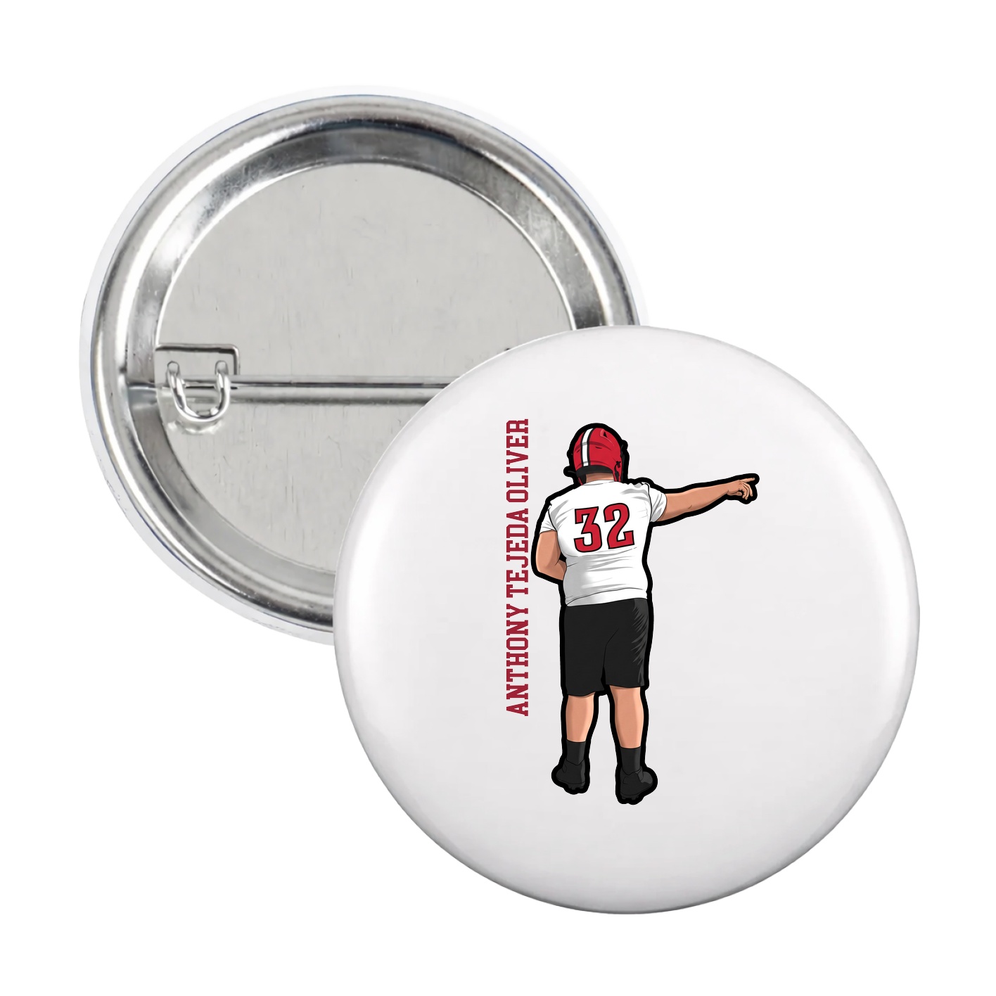 Game Day Button — Name Vertical in White