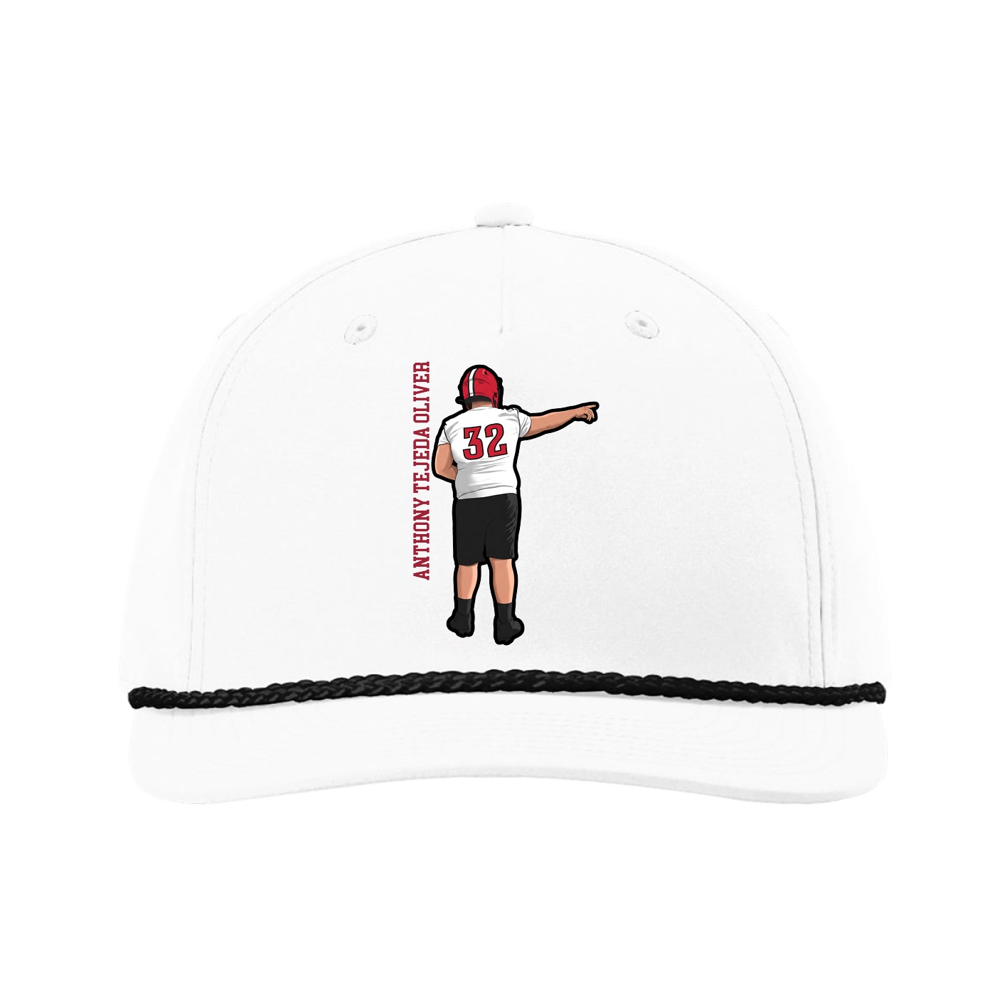 Five-Panel Classic Rope Cap — Name Vertical in White