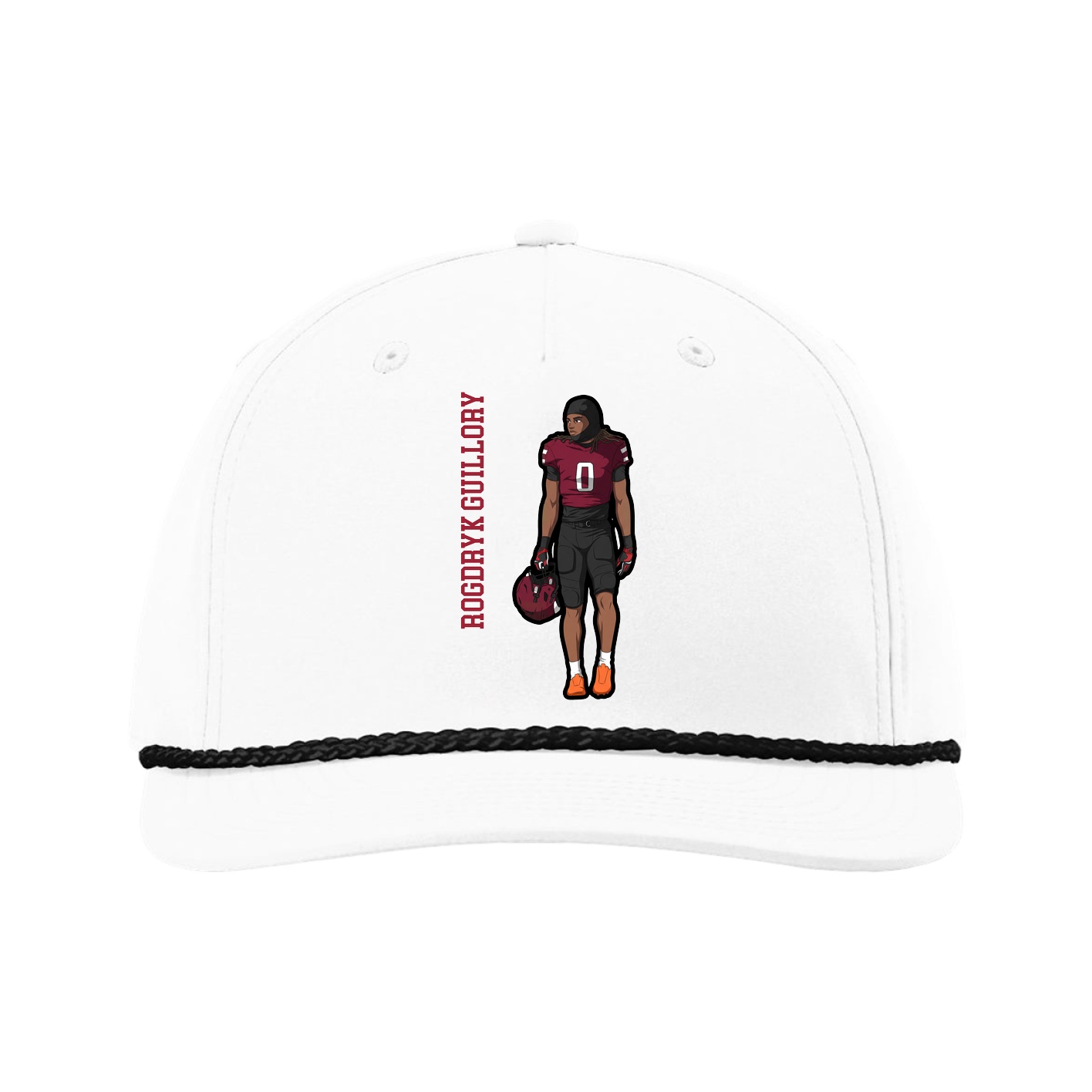 Five-Panel Classic Rope Cap — Name Vertical in White