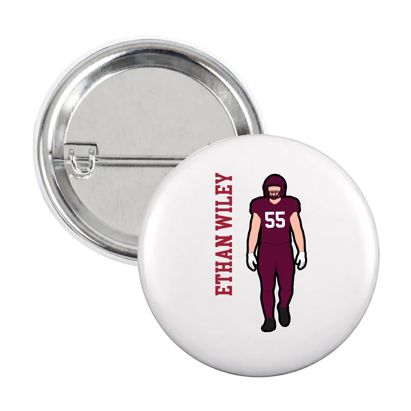 Game Day Button — Name Vertical in White