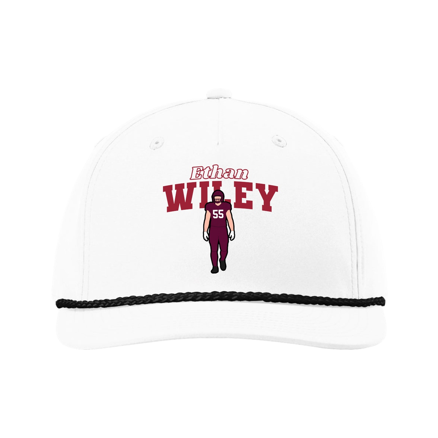 Five-Panel Classic Rope Cap — Name Arch in White