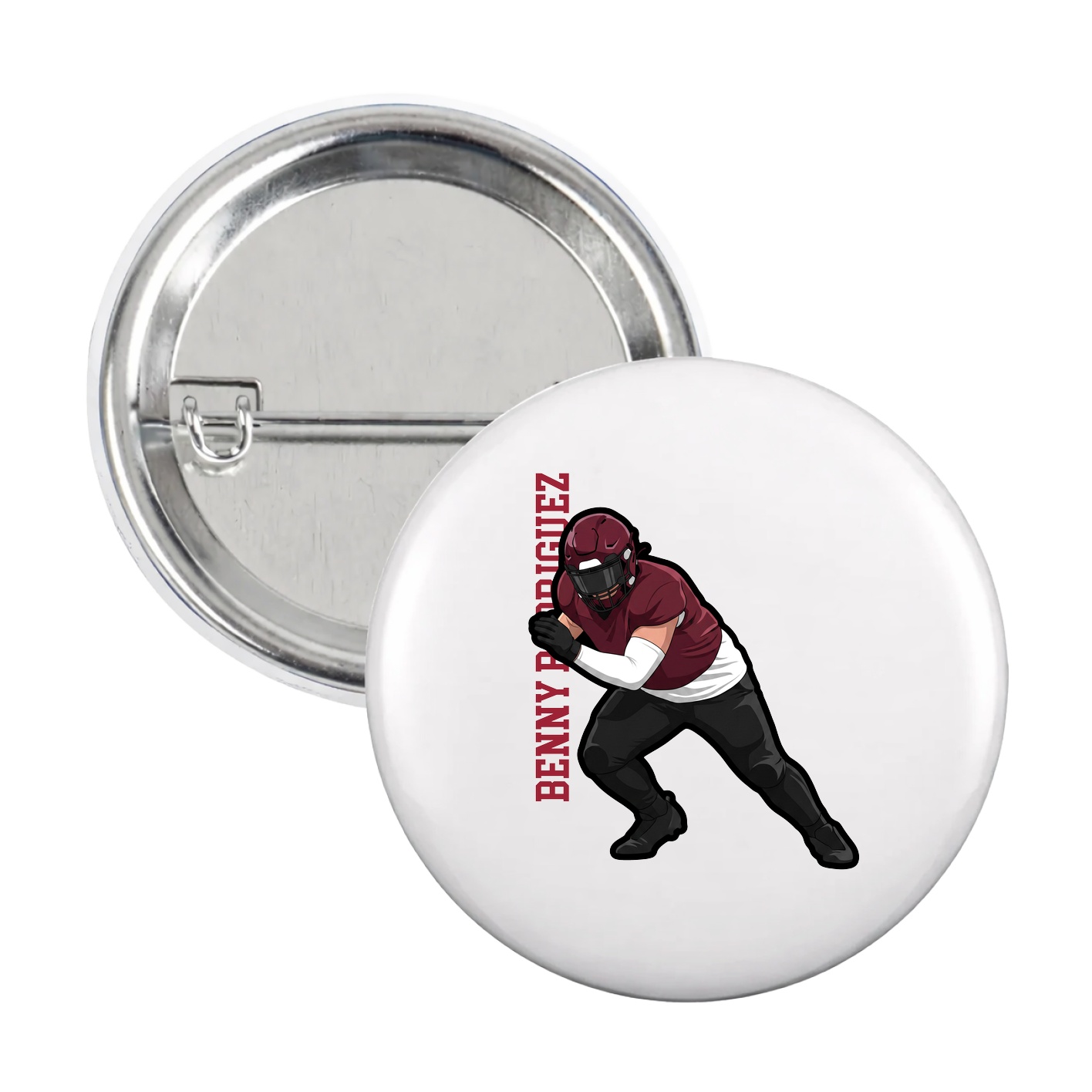 Game Day Button — Name Vertical in White