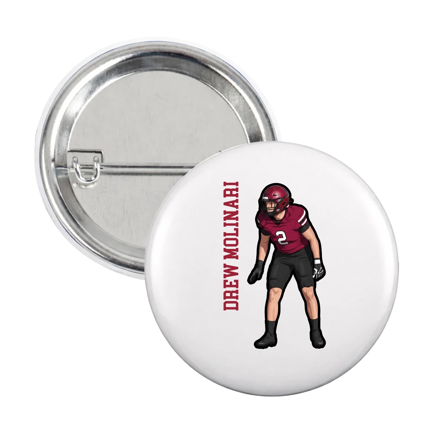 Game Day Button — Name Vertical in White