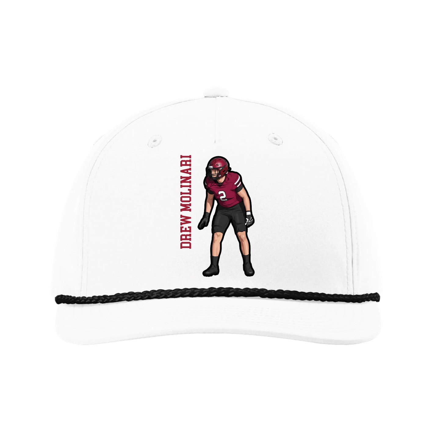 Five-Panel Classic Rope Cap — Name Vertical in White