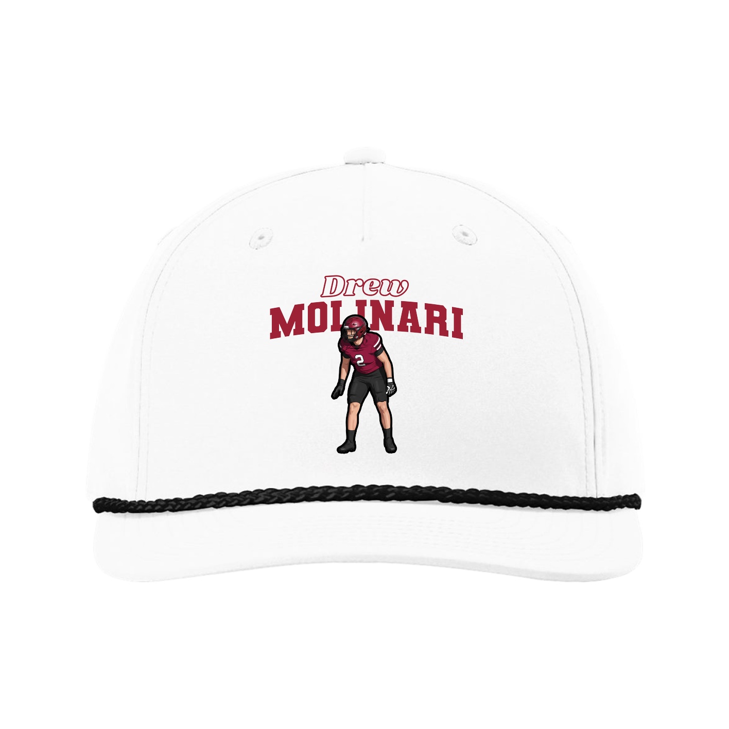Five-Panel Classic Rope Cap — Name Arch in White