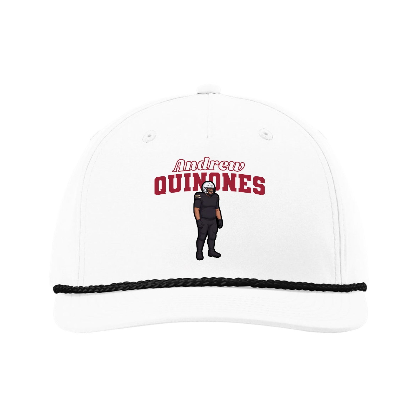 Five-Panel Classic Rope Cap — Name Arch in White