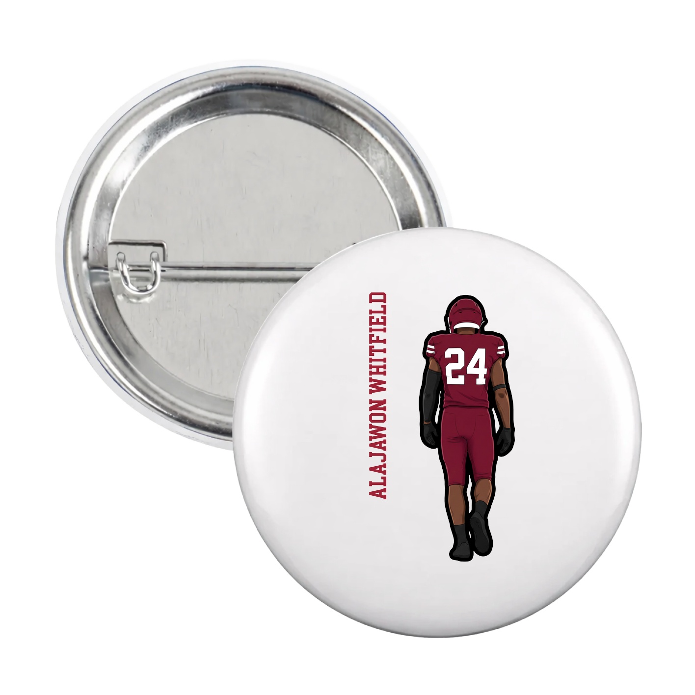 Game Day Button — Name Vertical in White