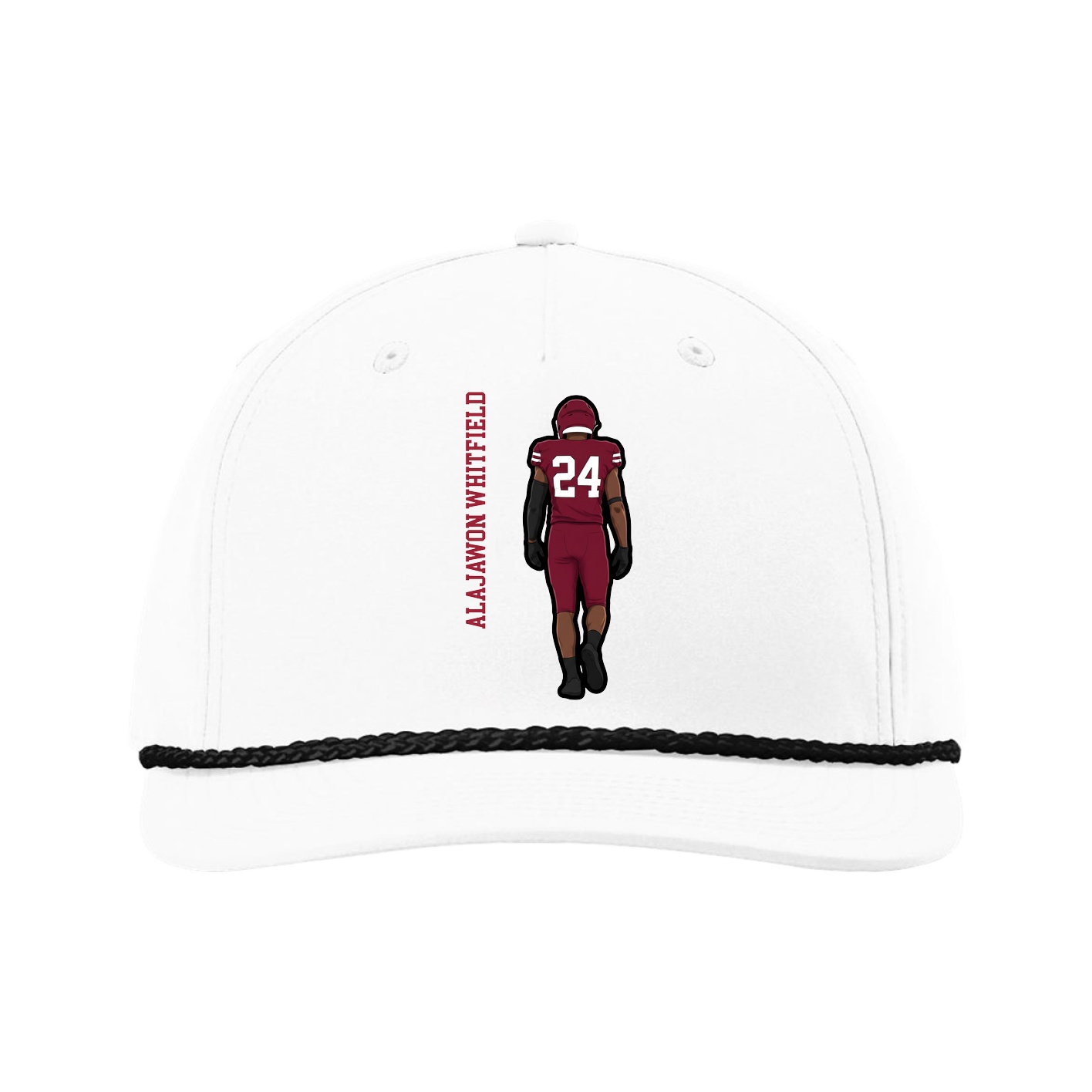 Five-Panel Classic Rope Cap — Name Vertical in White