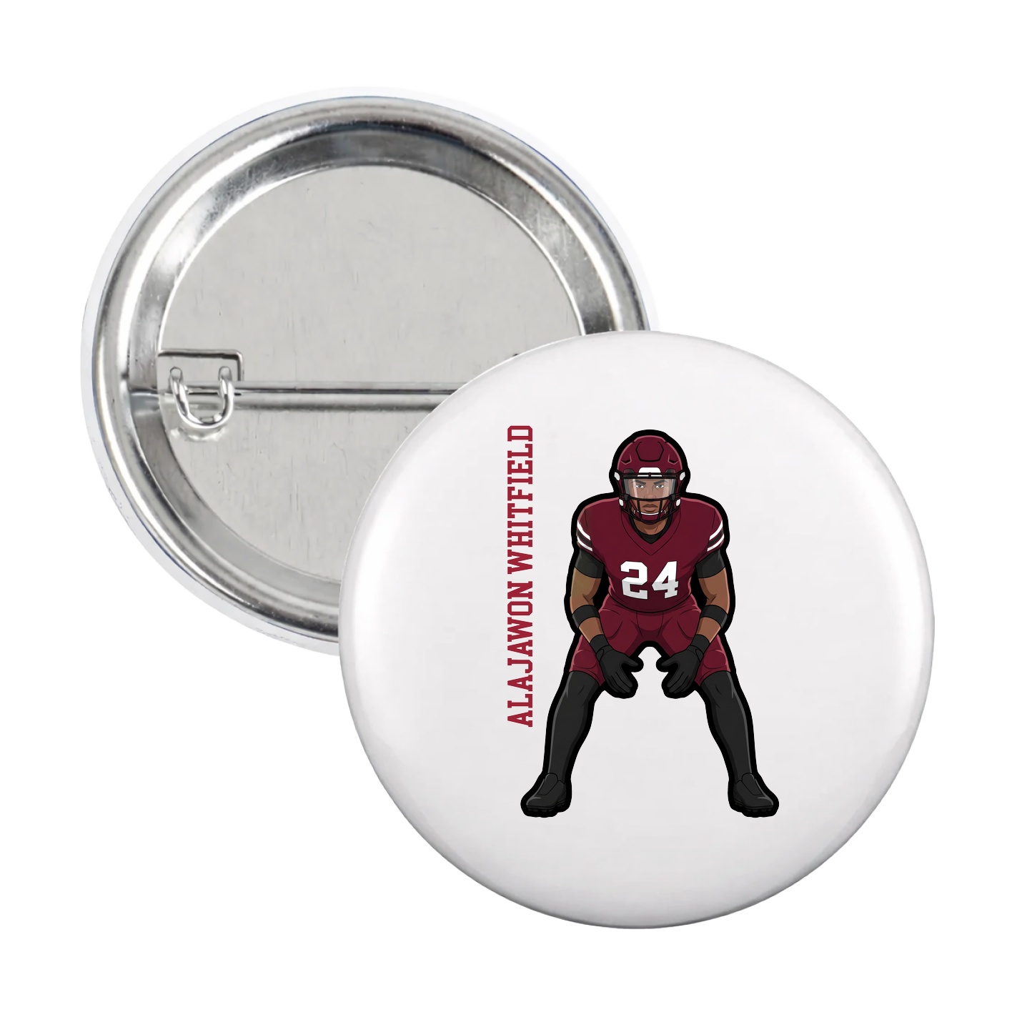 Game Day Button — Name Vertical in White