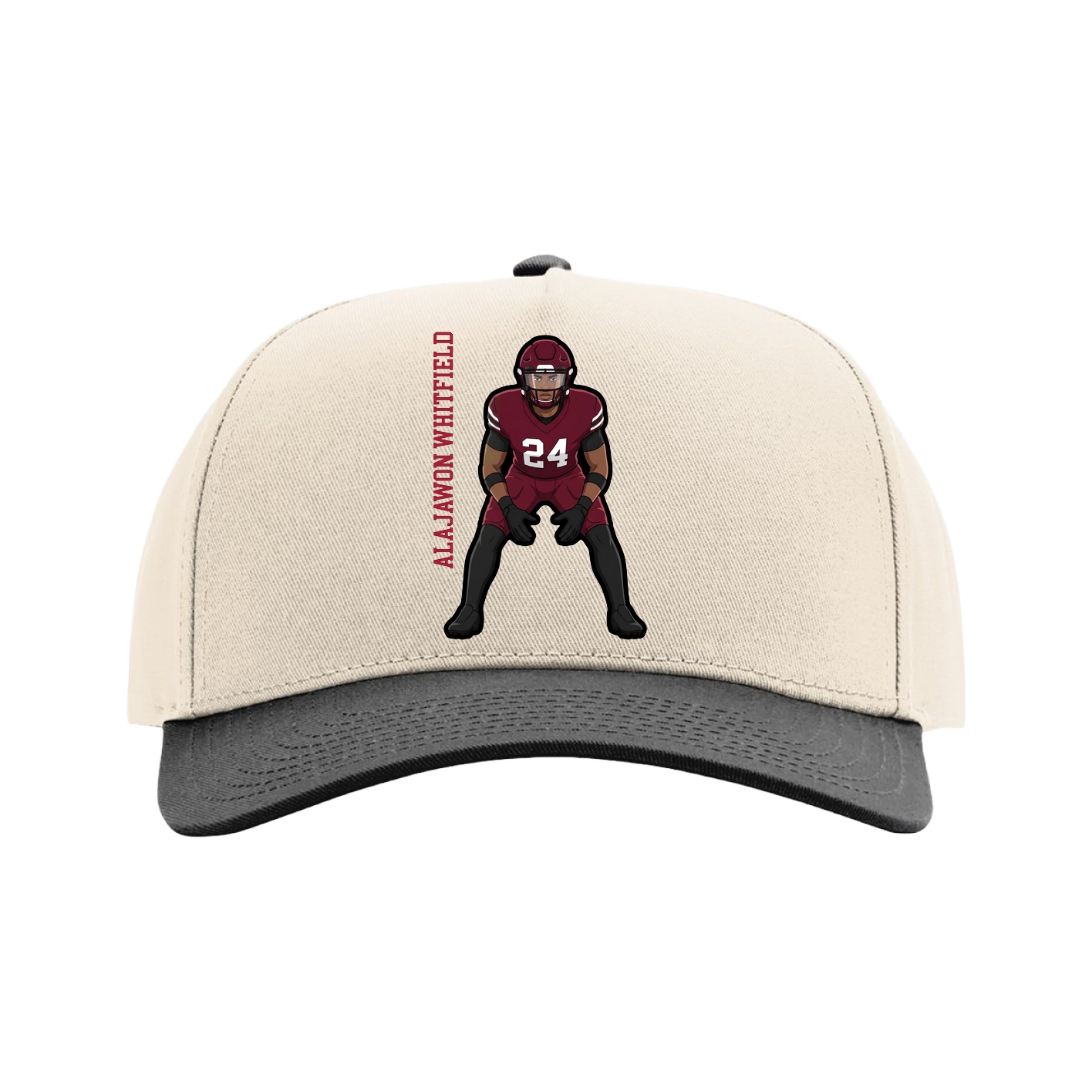 Full Fabric Five-Panel Champ Cap — Name Vertical in Cream/Black