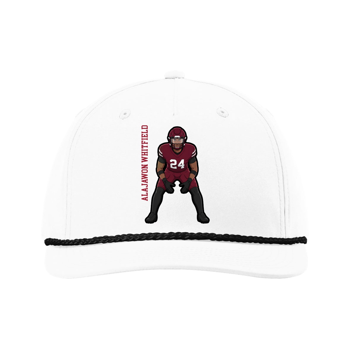 Five-Panel Classic Rope Cap — Name Vertical in White