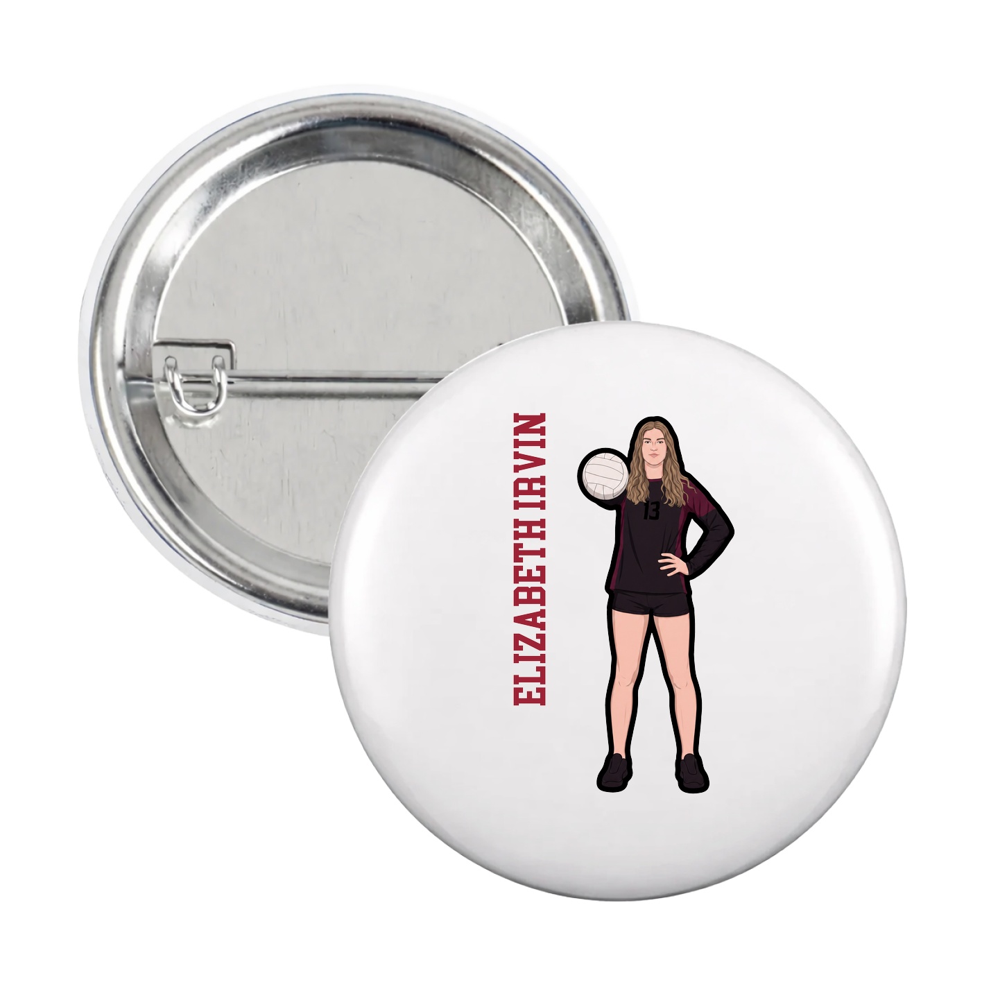 Game Day Button — Name Vertical in White