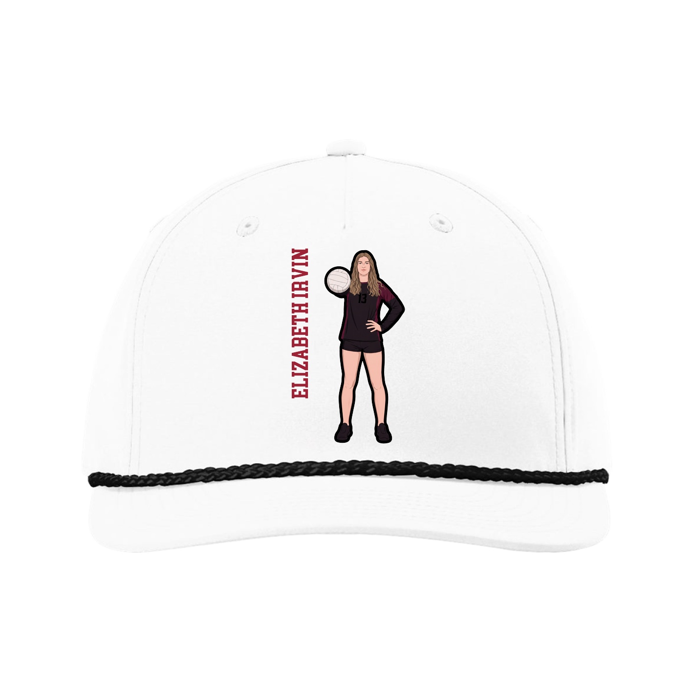 Five-Panel Classic Rope Cap — Name Vertical in White