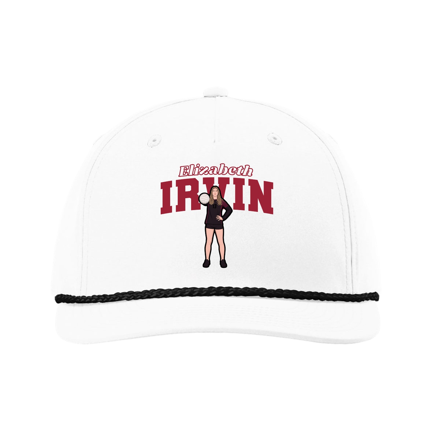 Five-Panel Classic Rope Cap — Name Arch in White