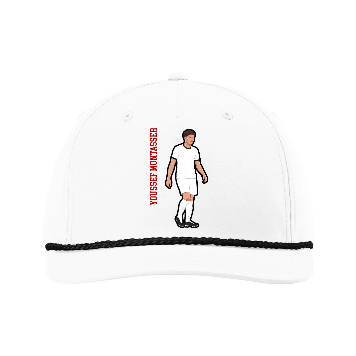 Five-Panel Classic Rope Cap — Name Vertical in White