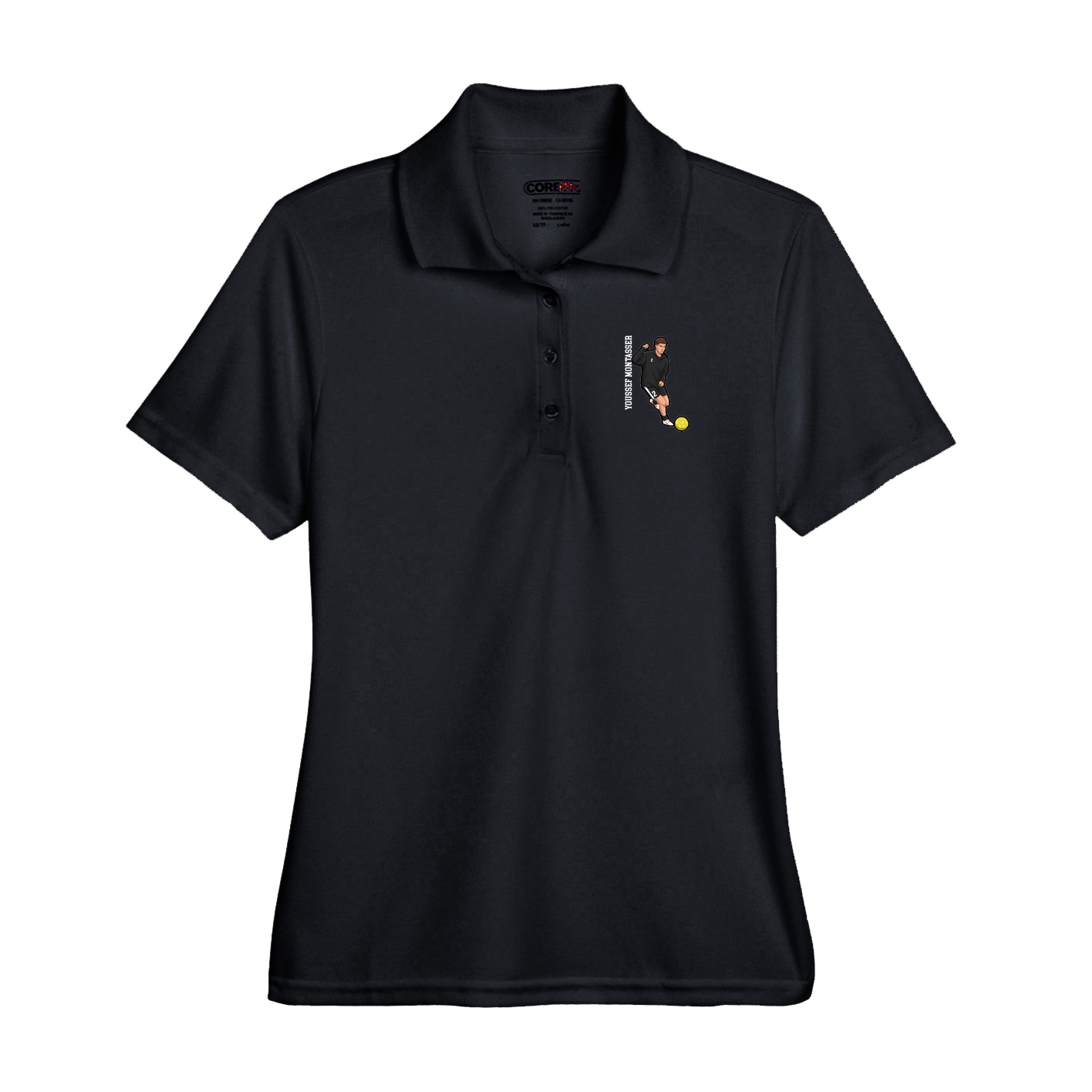 Performance Polo — Name Vertical in Black