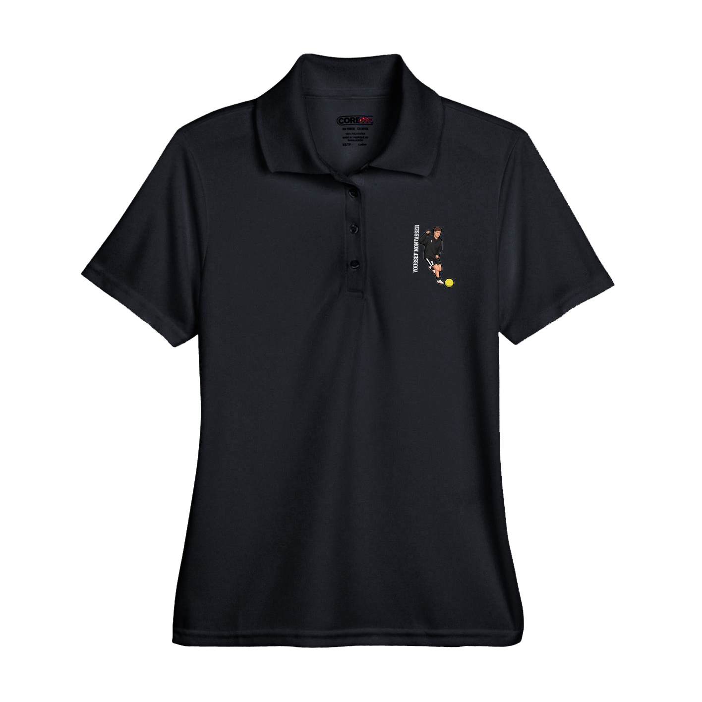 Womens Performance Polo — Name Vertical in Black