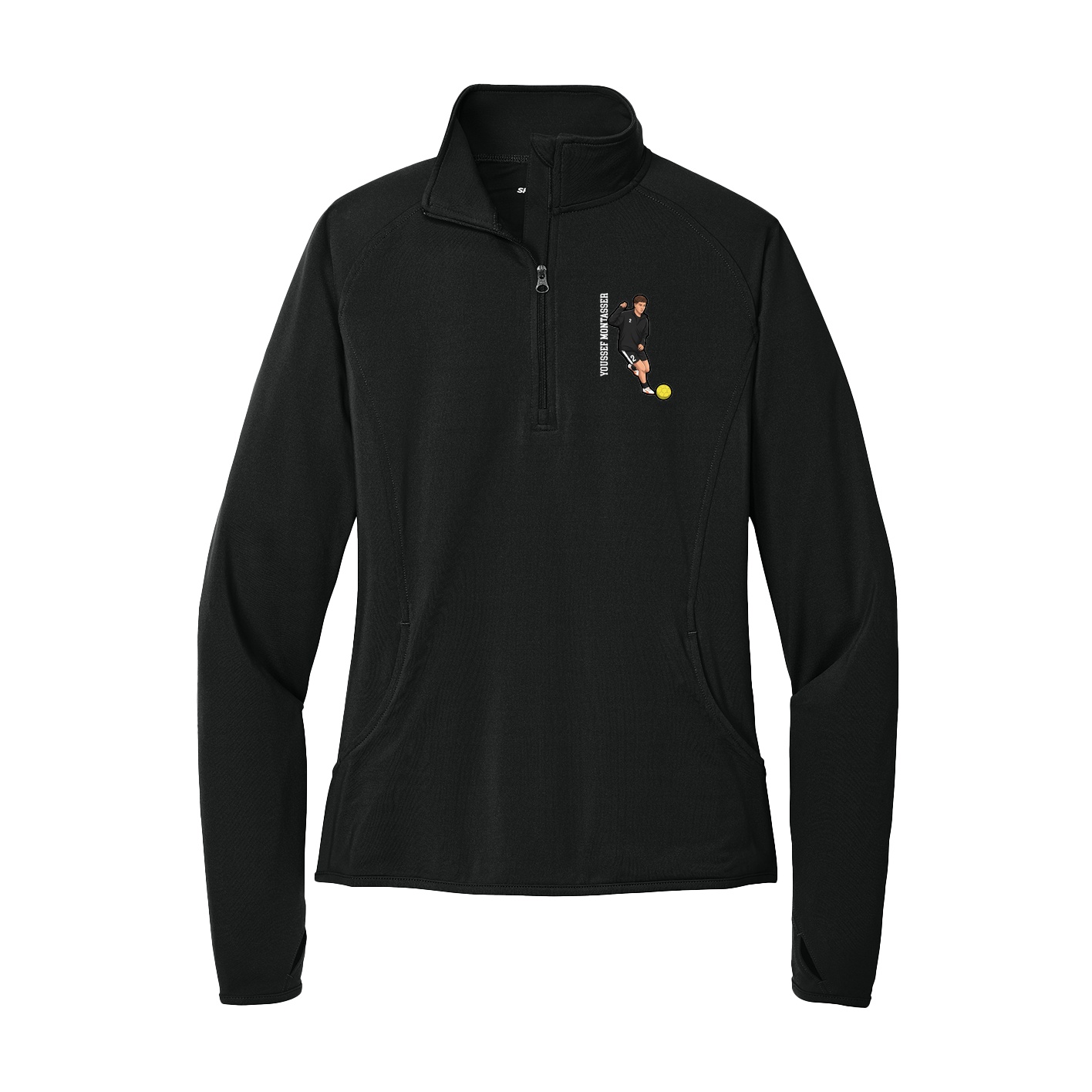 Women's Q-Zip Pullover — Name Vertical in Black