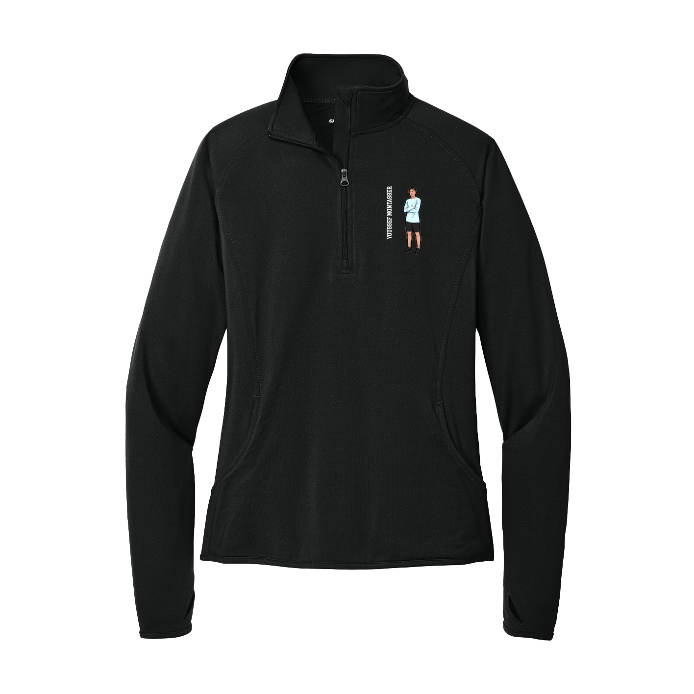 Women's Q-Zip Pullover — Name Vertical in Black