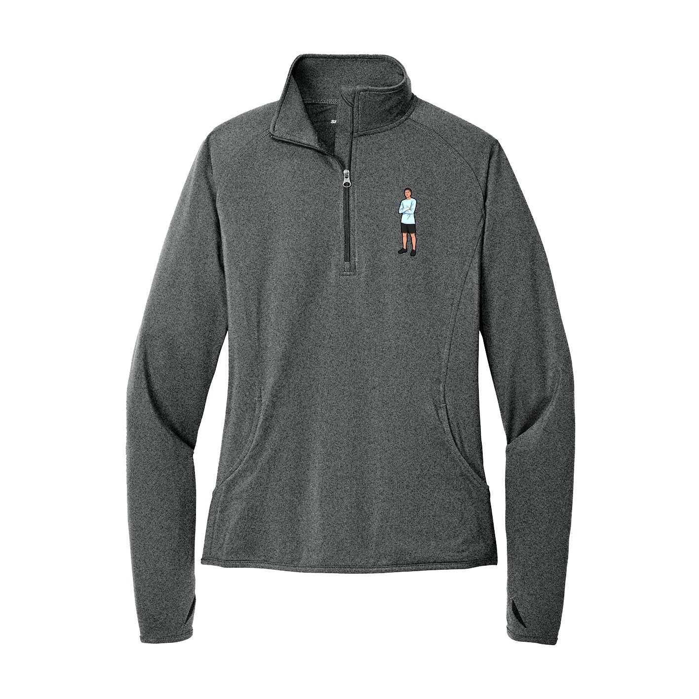 Women's Q-Zip Pullover — Name Vertical in Grey