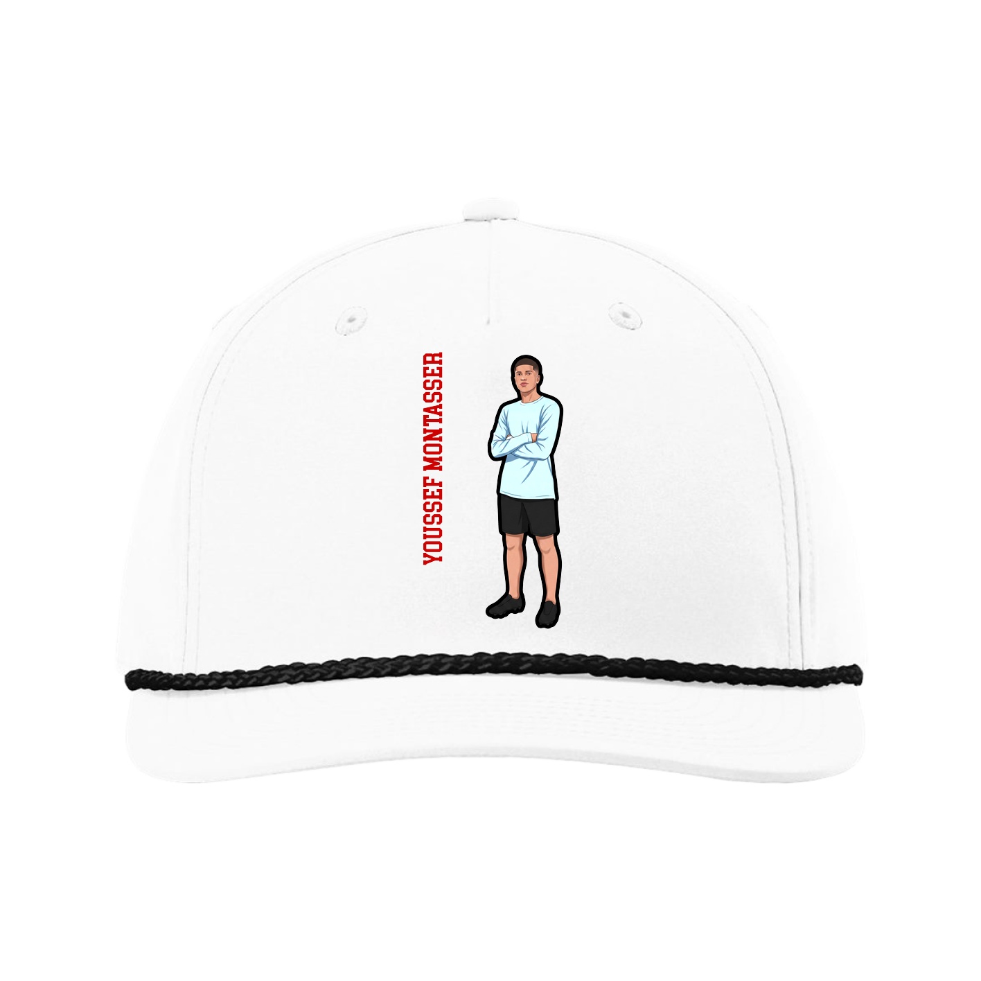 Five-Panel Classic Rope Cap — Name Vertical in White