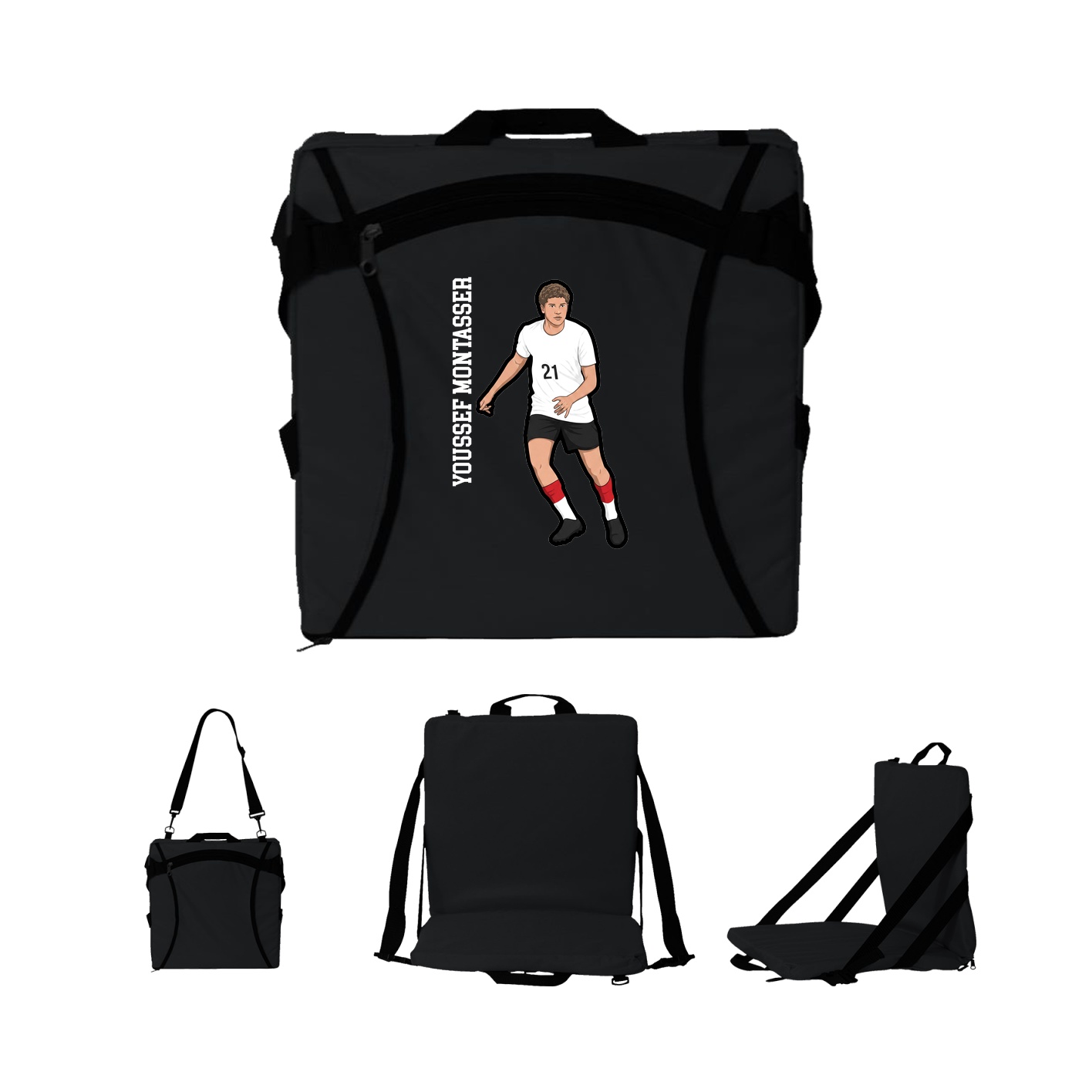Folding Stadium Seat — Name Vertical in Black