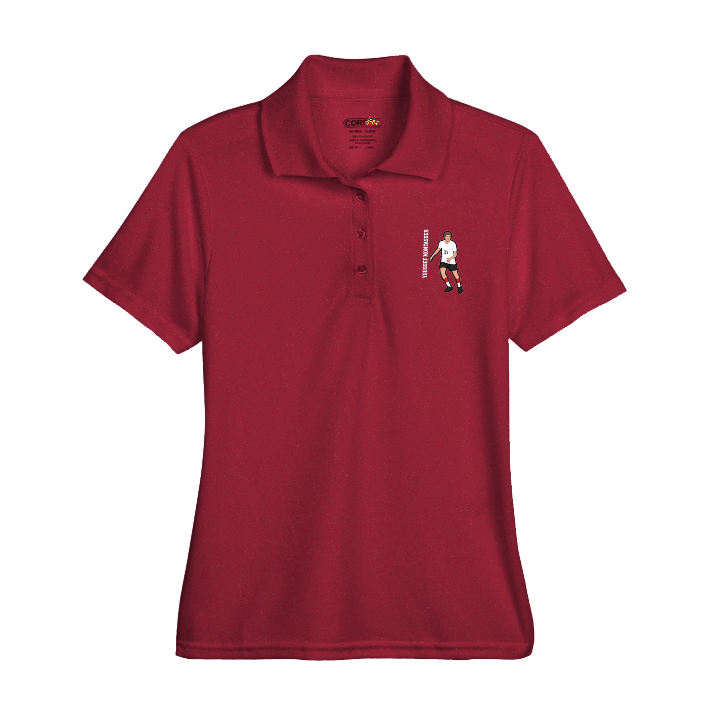 Womens Performance Polo — Name Vertical in Red