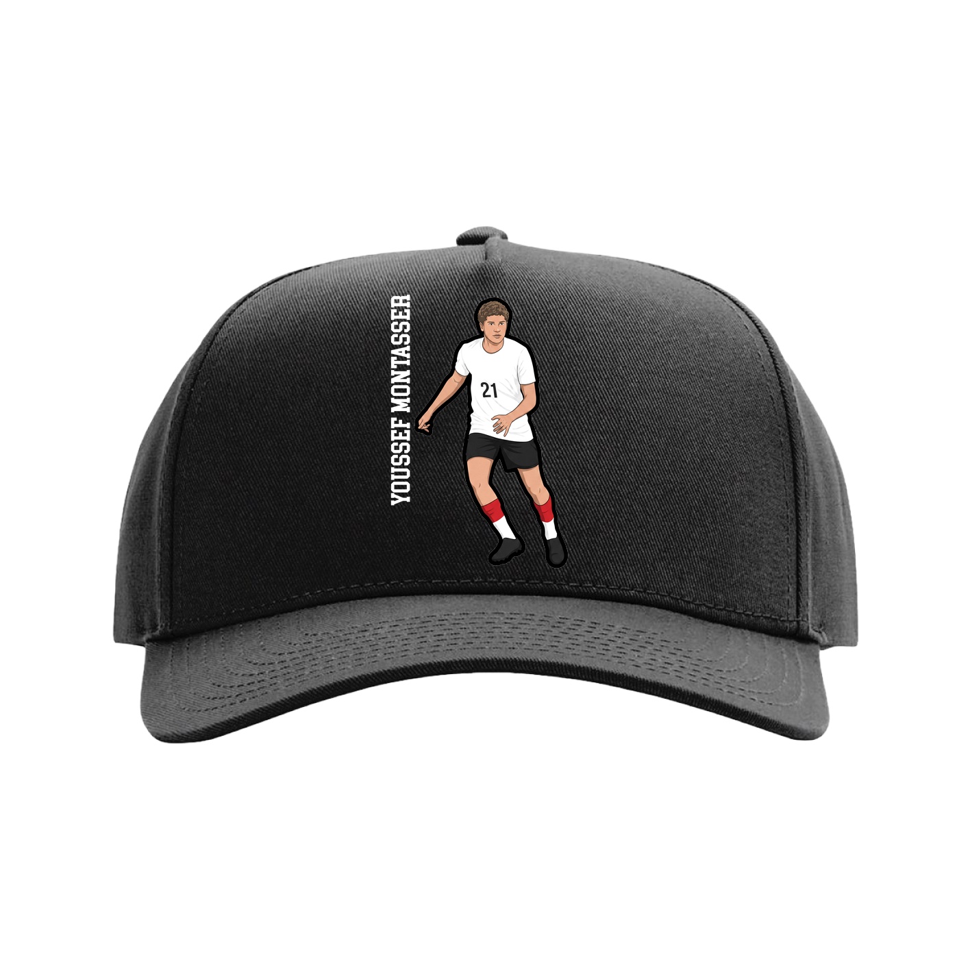 Full Fabric Five-Panel Champ Cap — Name Vertical in Black
