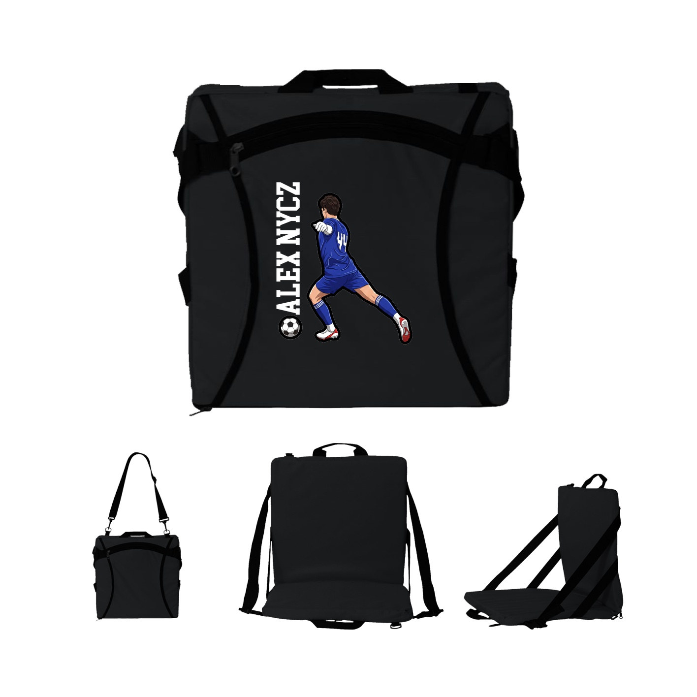 Folding Stadium Seat — Name Vertical in Black