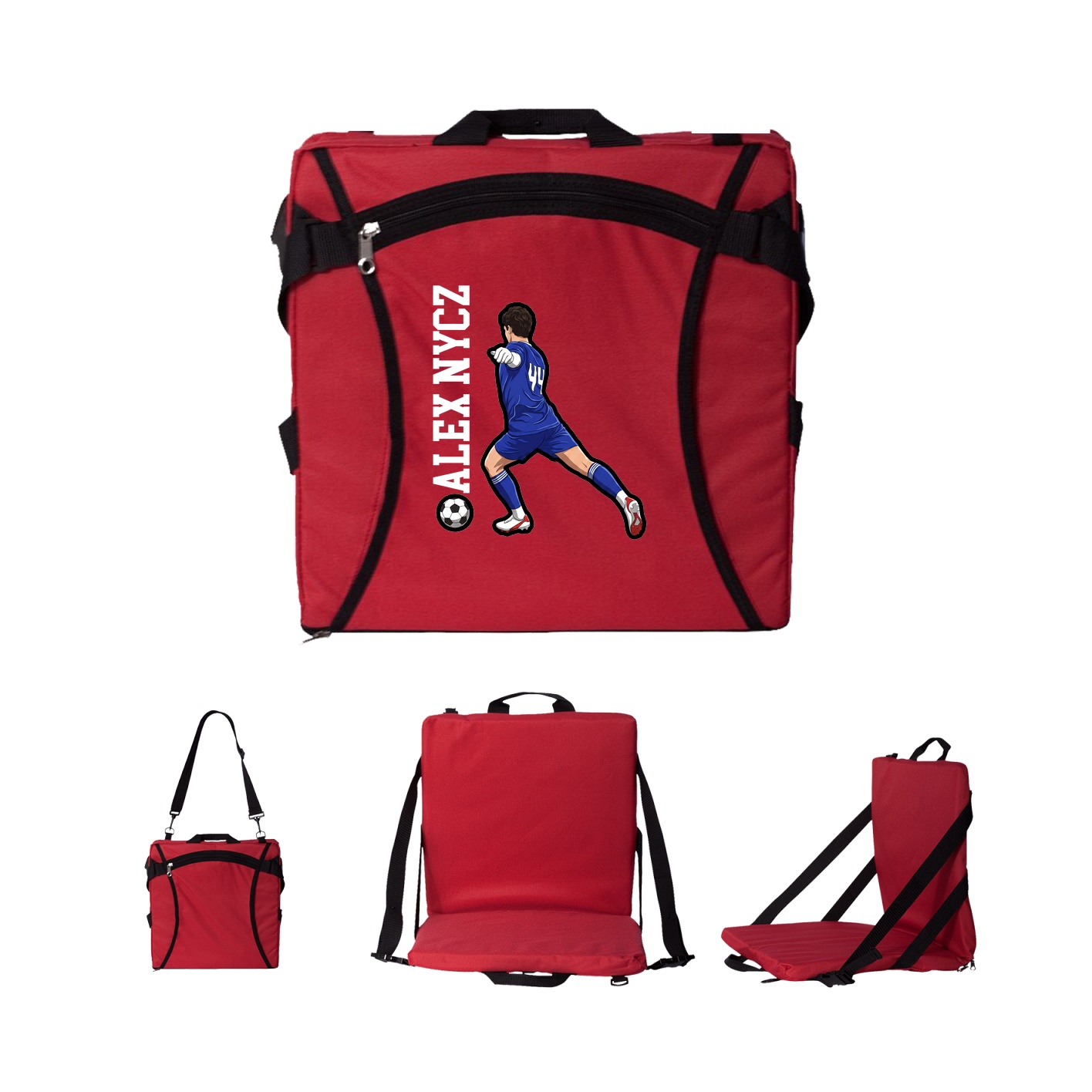 Folding Stadium Seat — Name Vertical in Red