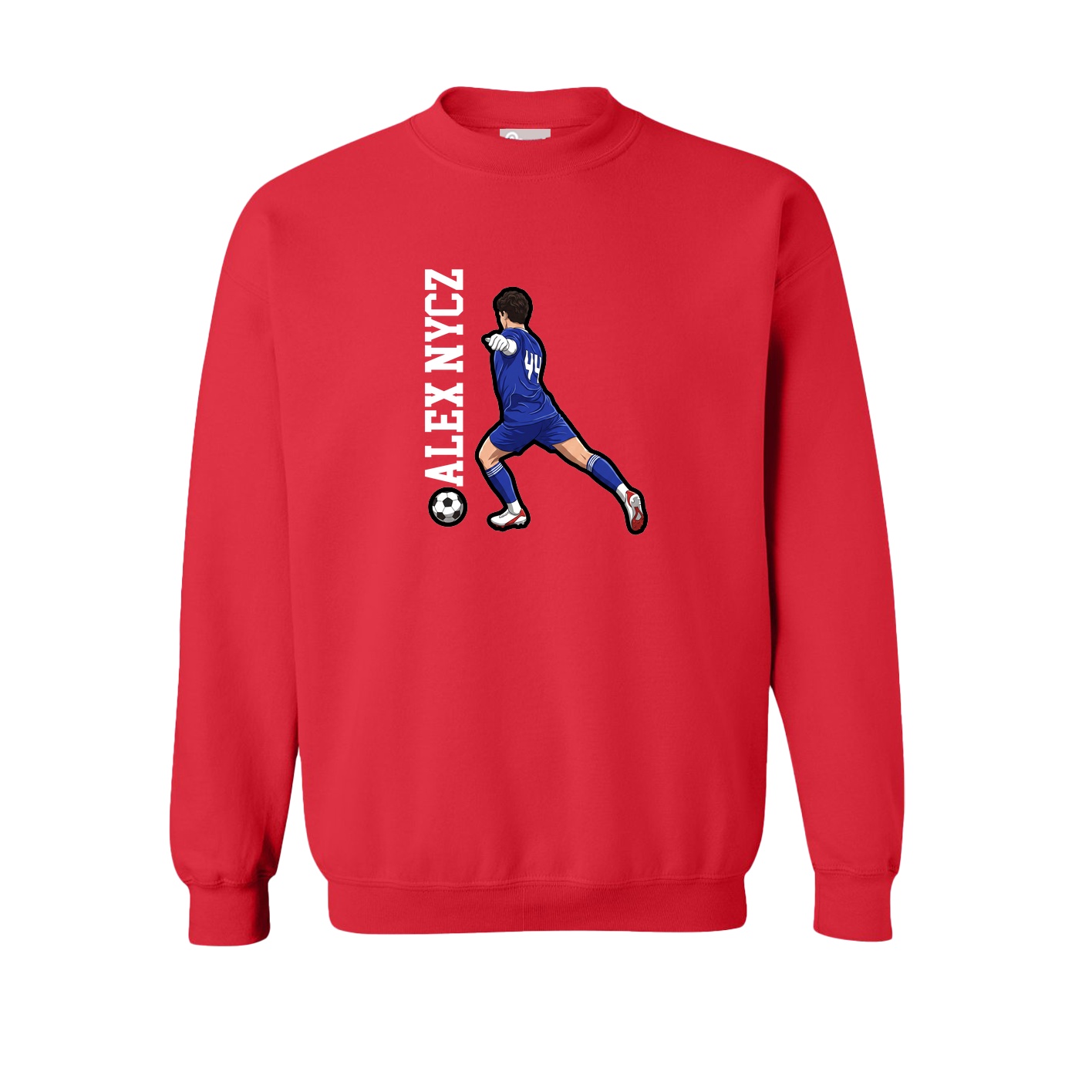 Fleece Crew — Name Vertical in Red