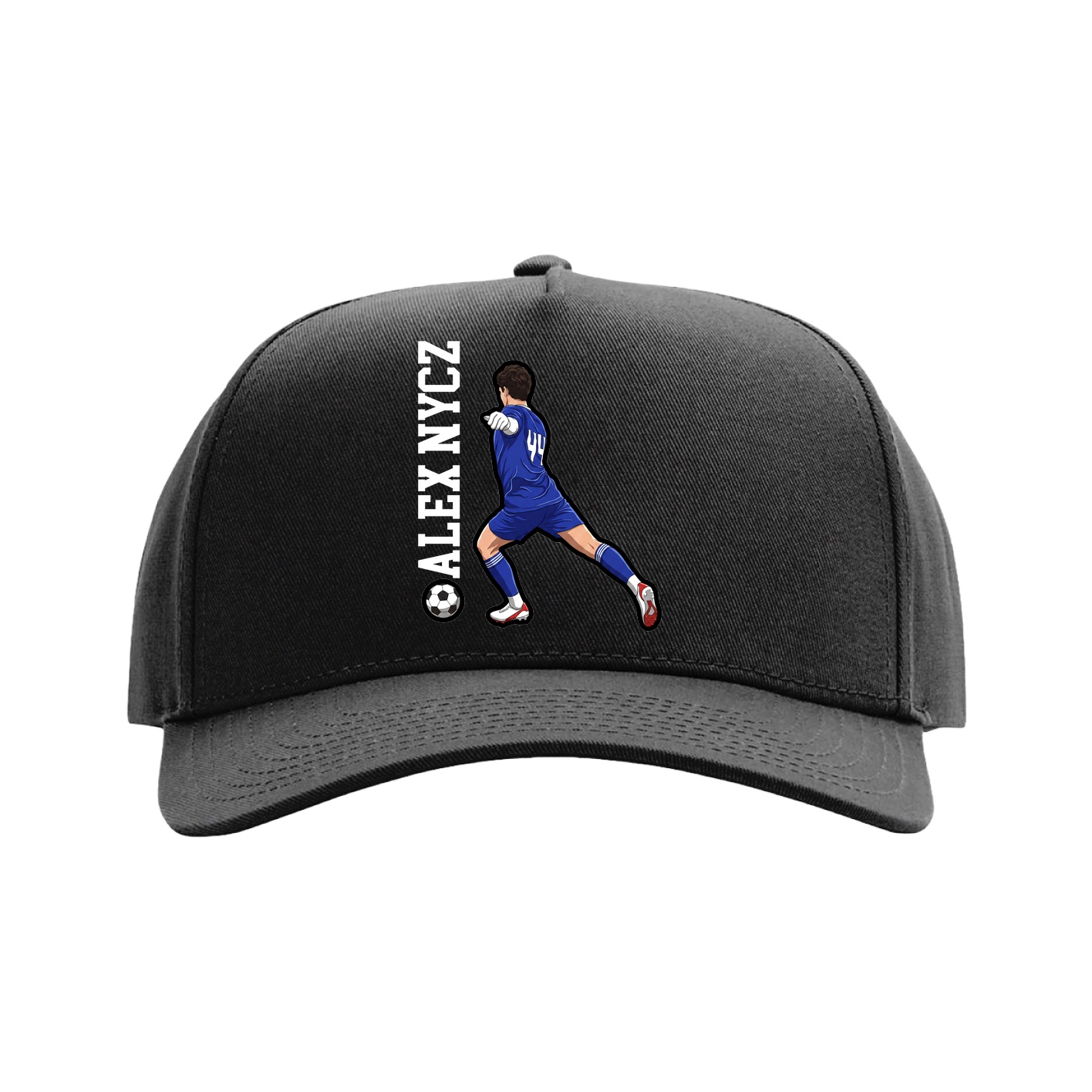Full Fabric Five-Panel Champ Cap — Name Vertical in Black