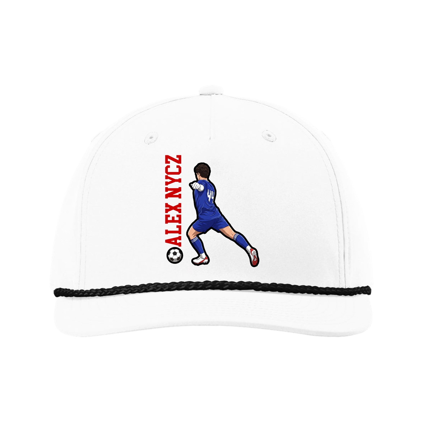 Five-Panel Classic Rope Cap — Name Vertical in White
