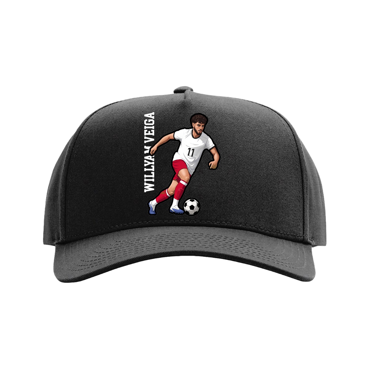 Full Fabric Five-Panel Champ Cap — Name Vertical in Black