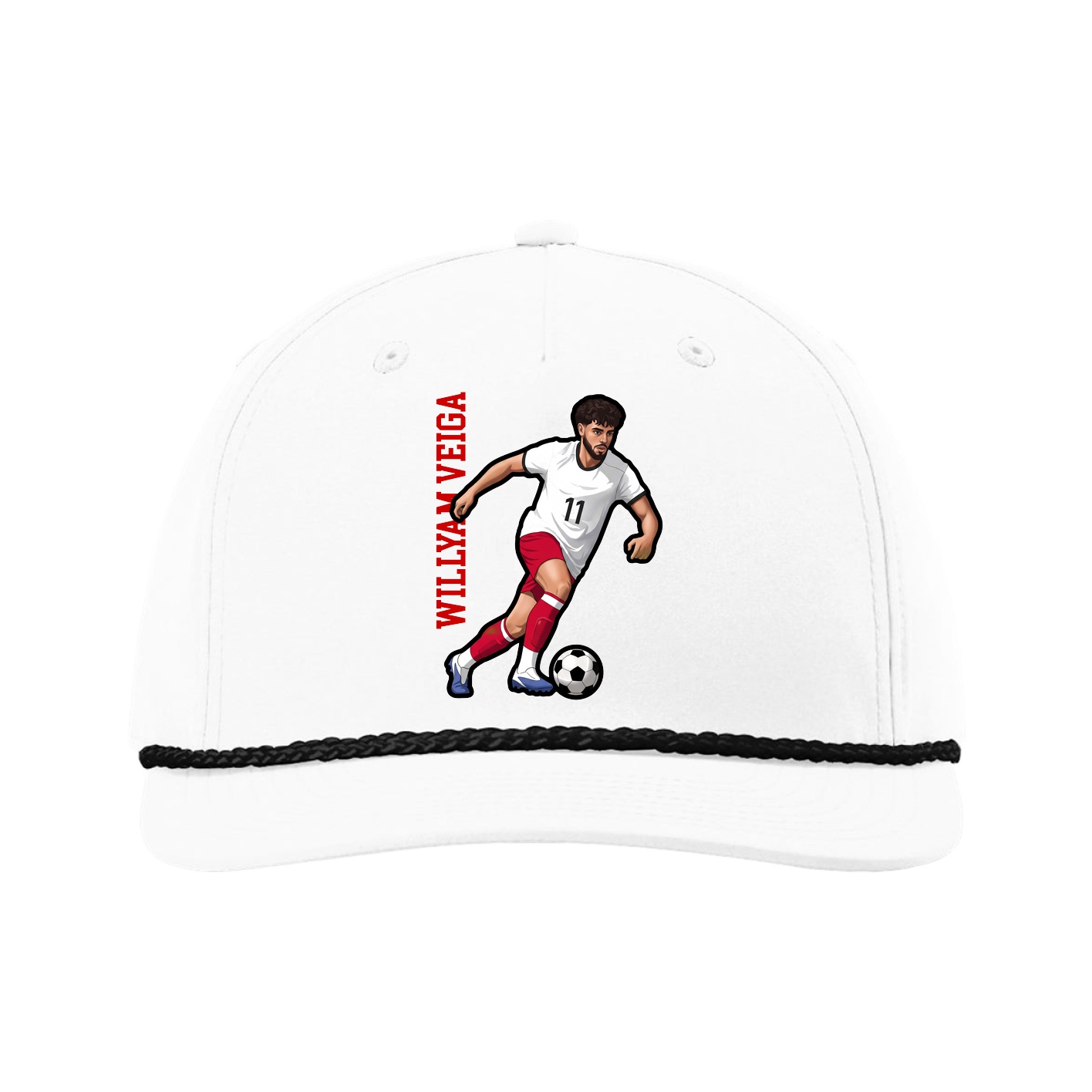 Five-Panel Classic Rope Cap — Name Vertical in White