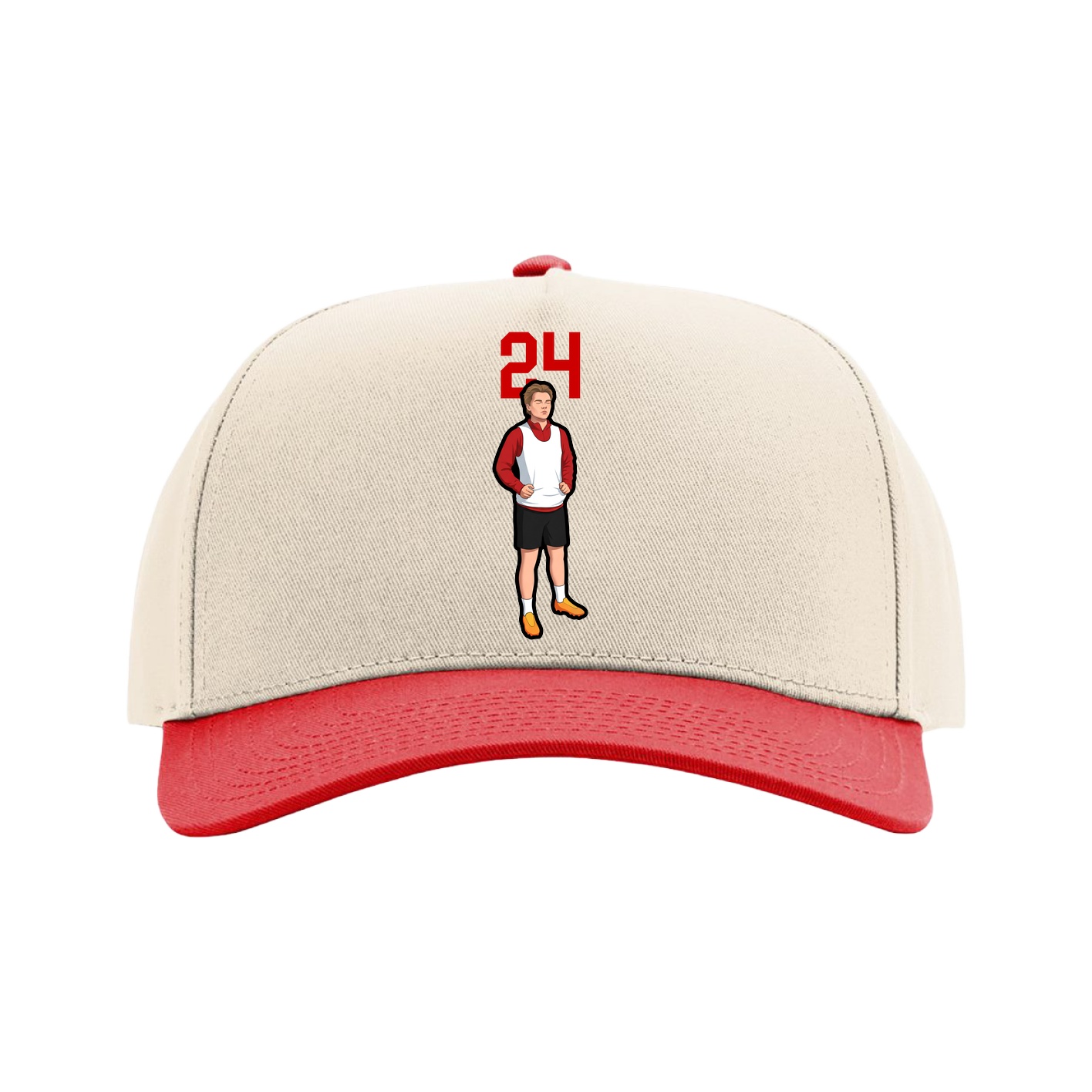 Full Fabric Five-Panel Champ Cap — Number Top in Cream/Red