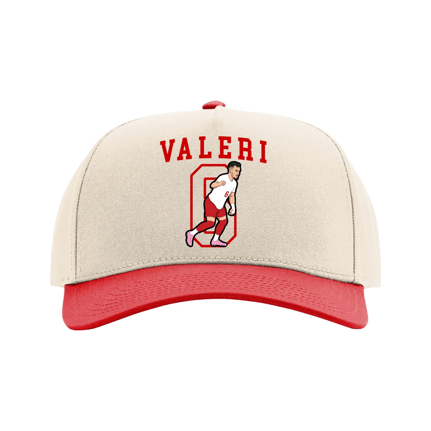 Full Fabric Five-Panel Champ Cap — Shirsey in Cream/Red