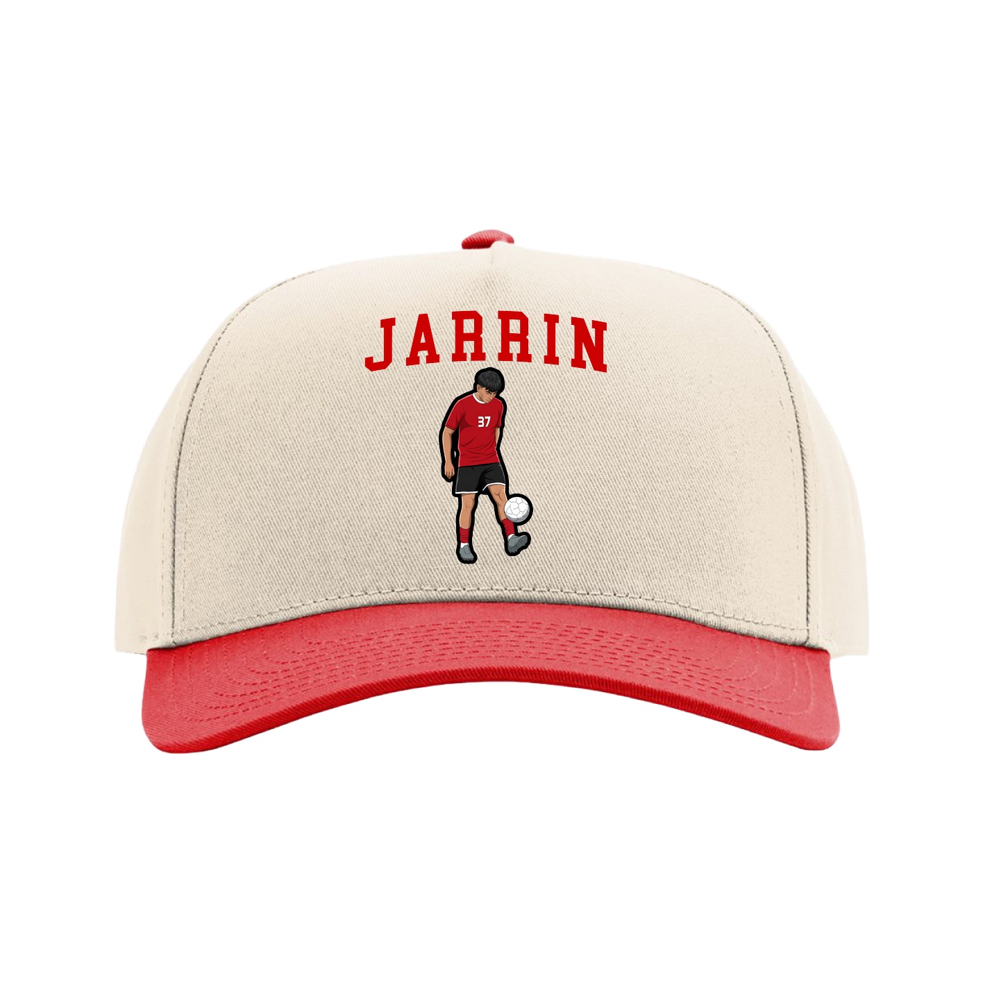 Full Fabric Five-Panel Champ Cap — Shirsey in Cream/Red