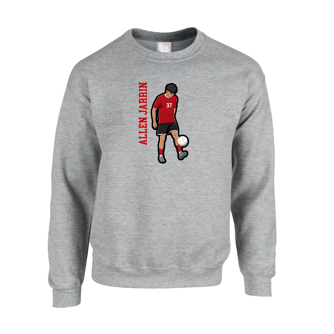 Fleece Crew — Name Vertical in Grey