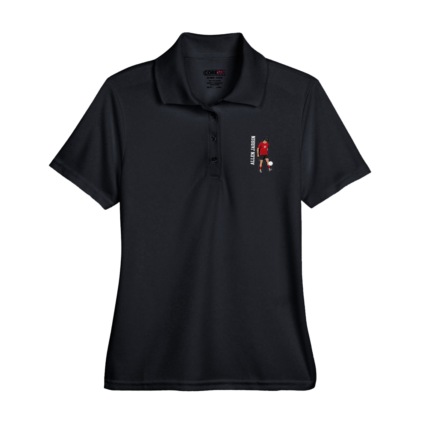 Womens Performance Polo — Name Vertical in Black
