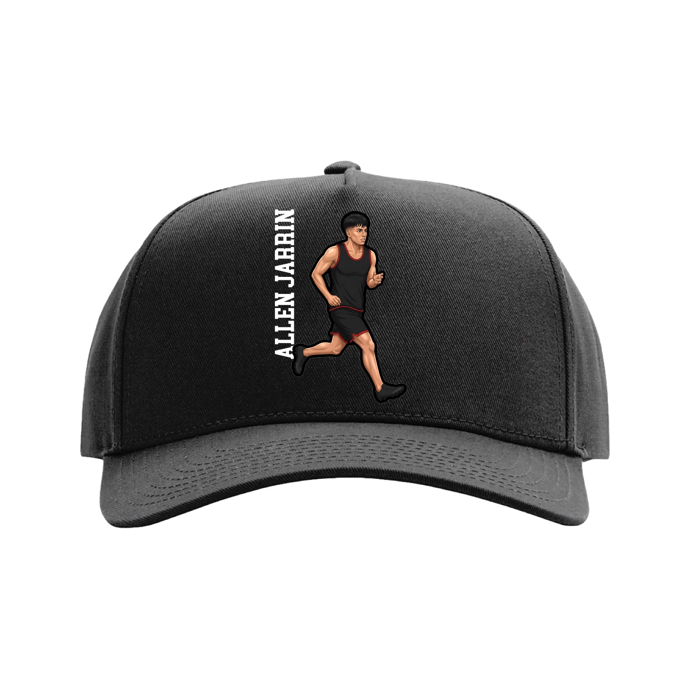 Full Fabric Five-Panel Champ Cap — Name Vertical in Black