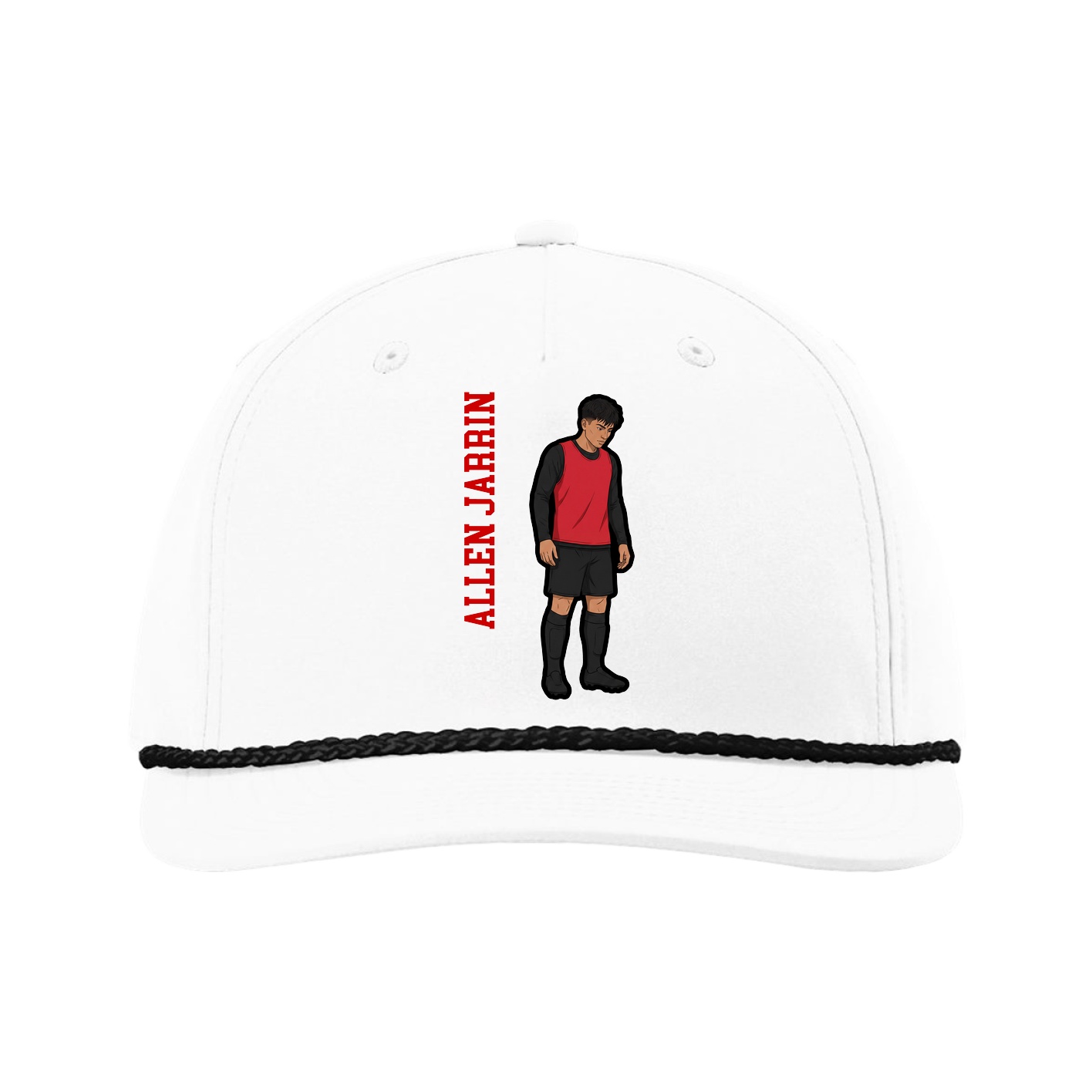 Five-Panel Classic Rope Cap — Name Vertical in White