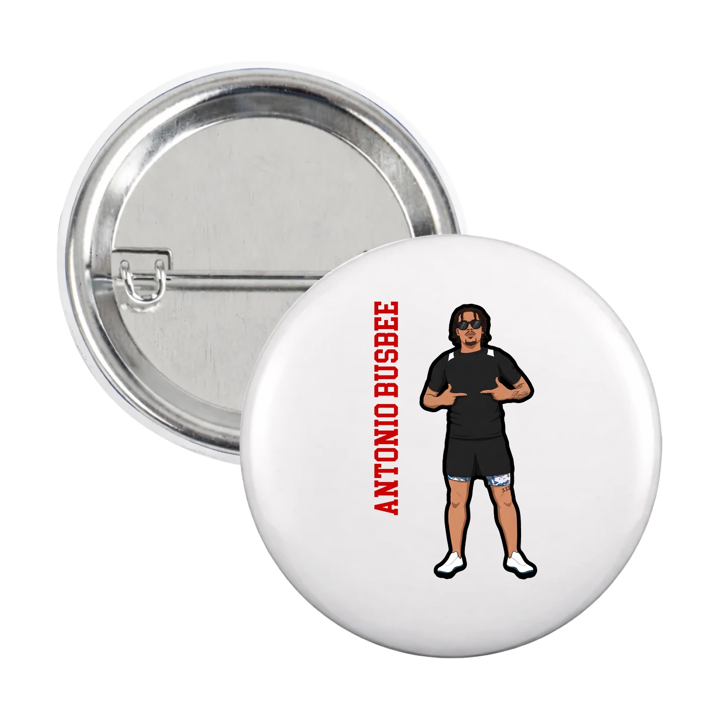 Game Day Button — Name Vertical in White
