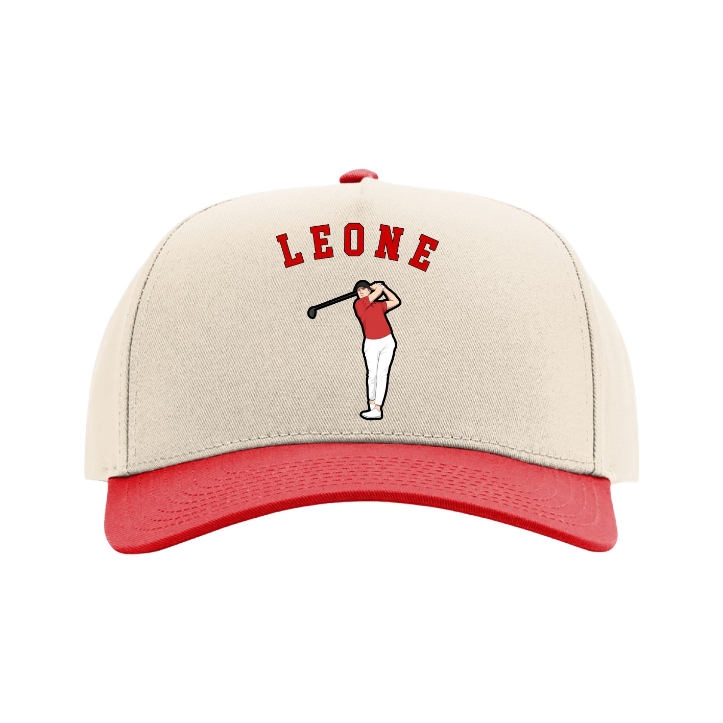 Full Fabric Five-Panel Champ Cap — Shirsey Arch in Cream/Red