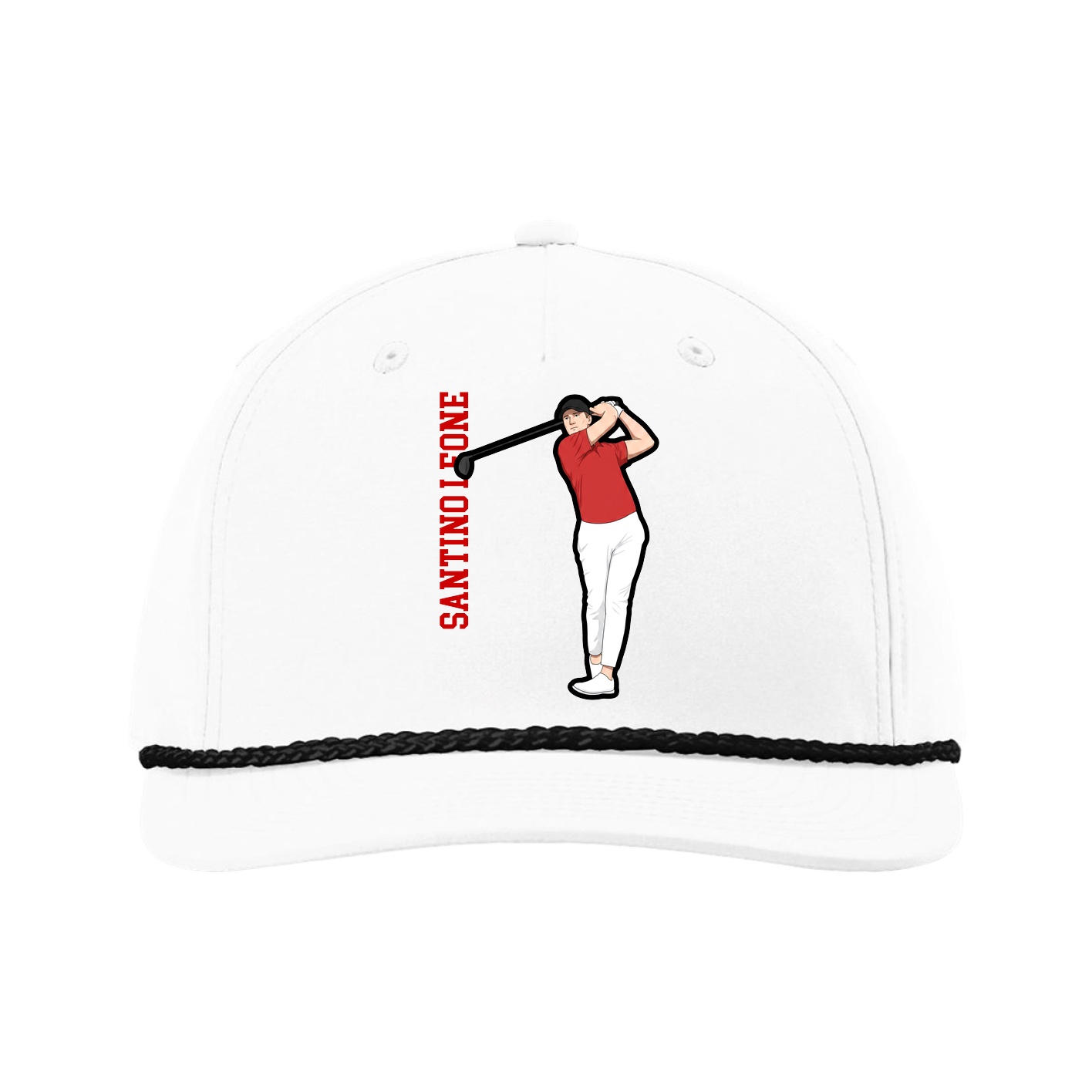 Five-Panel Classic Rope Cap — Name Vertical in White