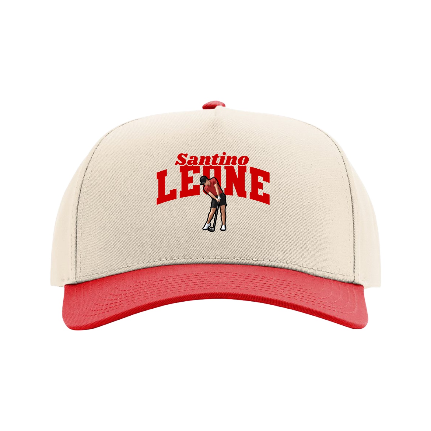 Full Fabric Five-Panel Champ Cap — Signature Arch in Cream/Red