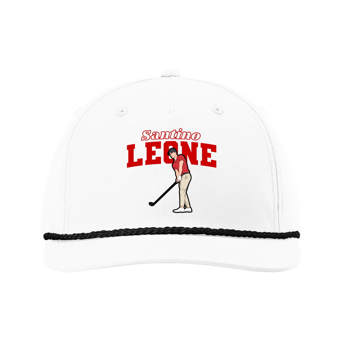 Five-Panel Classic Rope Cap — Name Arch in White