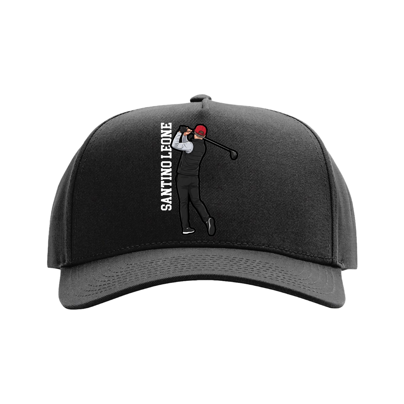 Full Fabric Five-Panel Champ Cap — Name Vertical in Black